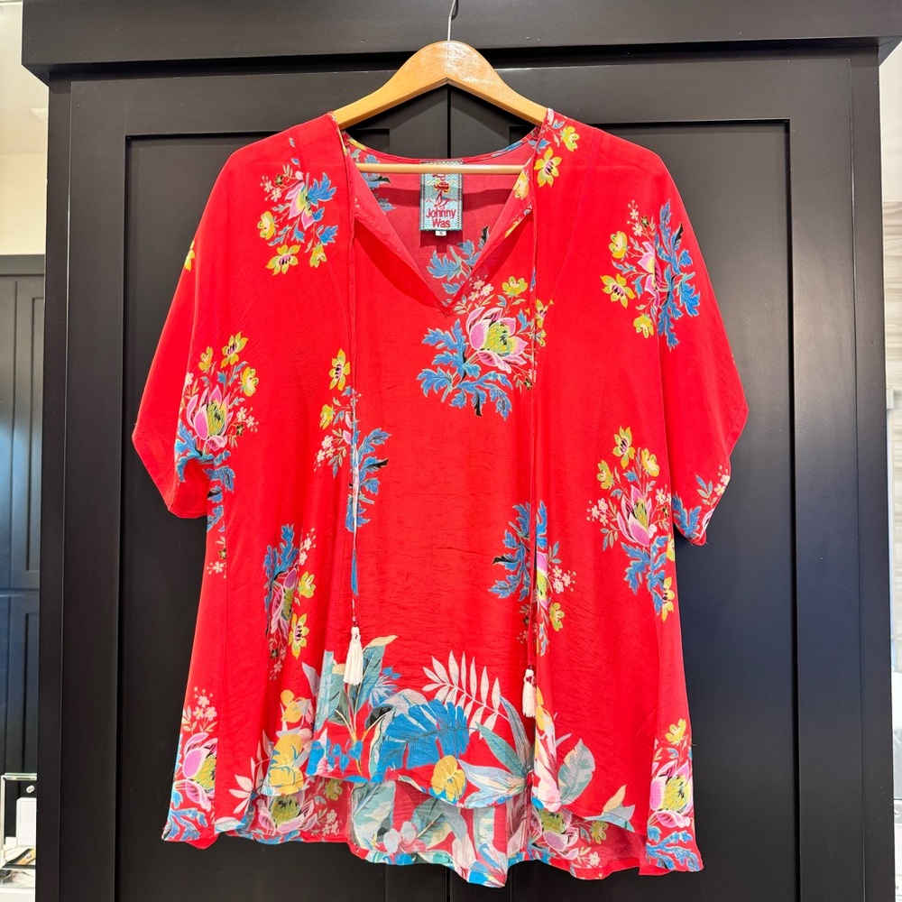 EUC Johnny Was red blouse size Small
